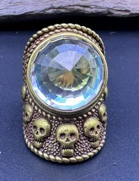 Vintage Antique Brass Tone Skull Ring, Large Round Clear Created Gem, Gothic Retro Statement Finger Jewelry - Aliexpress - FashionsVida