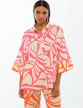 Camisa de mujer print hojas con manga caída - Lola Casademunt - FashionsVida
