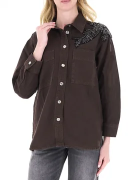 Giacca overshirt con strass MARRONE M - Liu jo - FashionsVida