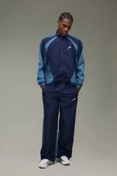 Herren Trainingsanzug aus Nylon mit Stehkragen-Jacke & entspannter Jogginghose Navy Größe Medium
