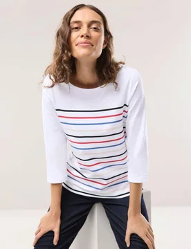 Ringelshirt-Softcotton, normale Größen, Farbe Weiß, 38, hautsympathische Baumwolle raffiniertes Streifendessin Damen - Walbusch - FashionsVida