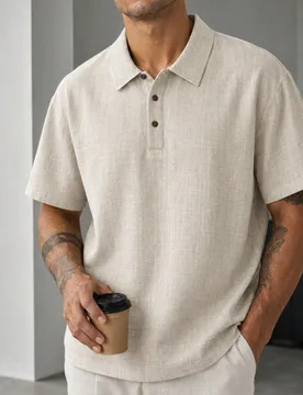Blueprint Man 1 pieza Camisa Polo para Hombre, Camiseta de Manga Corta con Cuello Polo de Textura de Lino Falso de Color Claro, Tela de Lino Falso con - Shein - FashionsVida