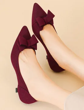 Mujer Puntera Puntiaguda Mocasín unicolor Tejida Plana, Nuevos Tacones Casuales con Lazo Elegantes Talla Grande Mini Tacón 4cm, Estilo Lindo para Ve - Shein - FashionsVida