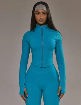 Chaqueta BBL sin costuras con cremallera completa y dobladillo sumergido, solo top, conjunto de ropa deportiva para pádel, gimnasio, entrenamiento, y - Shein - FashionsVida
