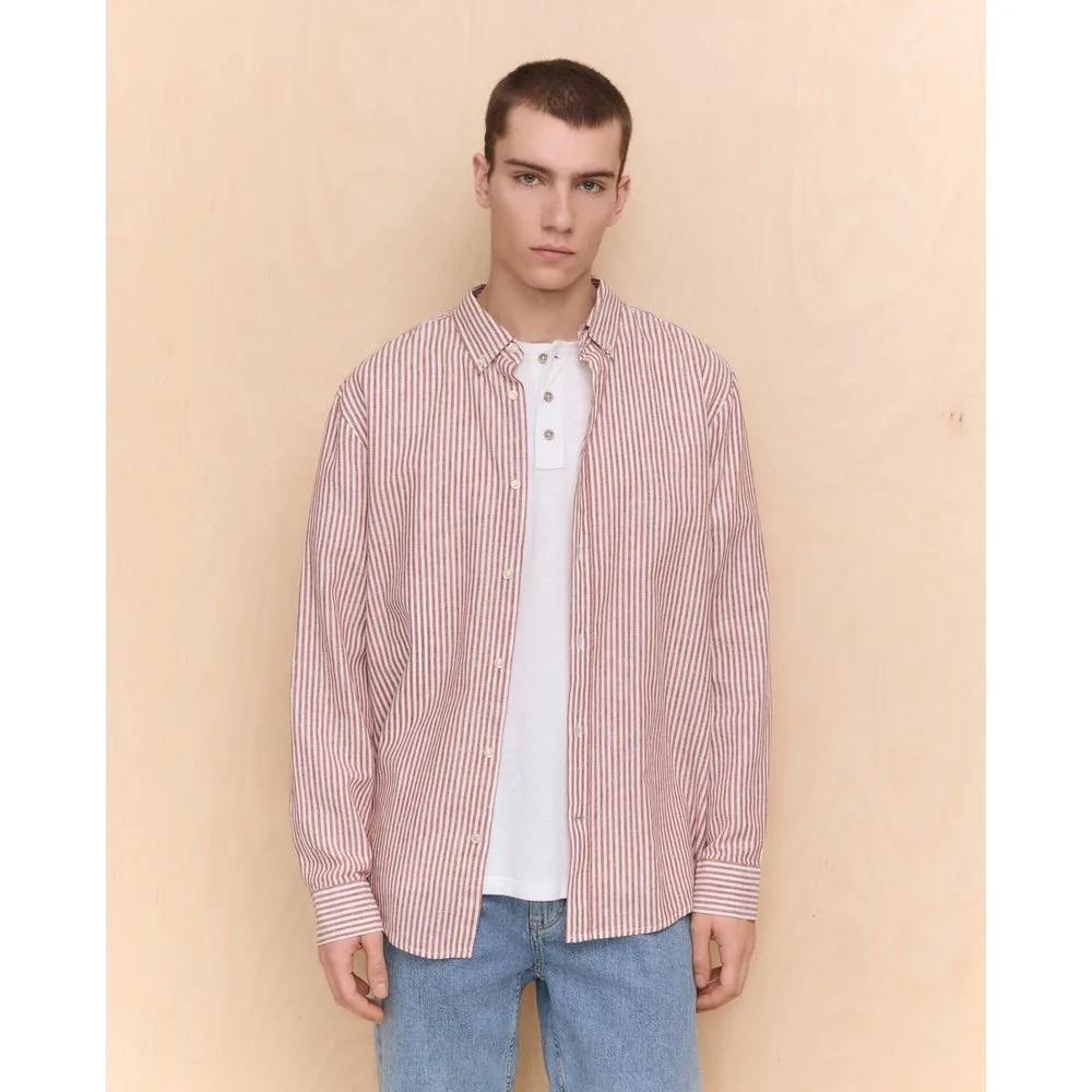 Camisa de hombre manga larga lino algodón rayas - Easy Wear - FashionsVida