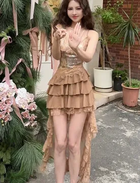 A new waist-cinching and tail-length mini skirt with pure elegant lace sequined halter straps - Aliexpress - FashionsVida