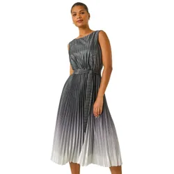 Womens Pleated Ombre Midi Dress - Silver - Size 20 Uk