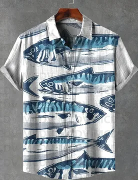 School of Blue Fish Vintage Print Casual Shirt Women's For Men Summer Hawaiian Shirts - Aliexpress - FashionsVida