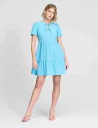 Polka Dot Tie Front Tiered Mini Dress Blue Mix female