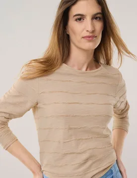 Baumwollshirt Streifenstruktur LA, normale Größen, Farbe Beige, 42, Damen - Walbusch - FashionsVida
