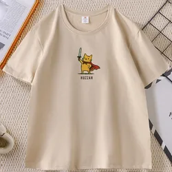 Huzzah Cat with Sword T Shirt Gaming Gamer Geek T-shirt Vintage Cotton Short Sleeve High Quality Tshirt Unisex Mens Clothing