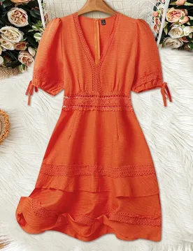 Vestido de verano de unicolor con ribete de encaje para mujer XL - Shein - FashionsVida