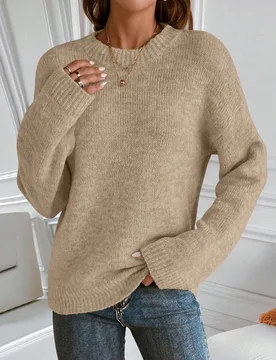 Suéter de cuello redondo para mujer, de manga larga, de punto, mejorado y premium, grueso y cálido, para otoño e invierno M - Shein - FashionsVida