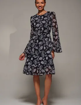 Women's Long Sleeve Frill Chiffon Knee-Length Dress in Black Size: 14 - Black - Size: 14 - Jolie Moi - FashionsVida