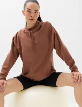 Modal Blend Sandwash Supersoft Longline Hoodie Mocha female - Goodmove - FashionsVida