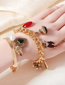 Vintage Heart Pendant Bangle For Women 2 Pack Double-Layered Insect-Shaped Heart Charm Wrist Accessories Jewelry Gift - Aliexpress - FashionsVida