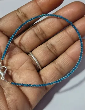 Blue topaz gemstone 2 mm round beads 925 fine silver 7.5“-9" string bracelet - Aliexpress - FashionsVida