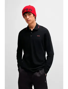 Hugo Polo A Maniche Lunghe Derriko 10257070 Black L - Hugo Boss - FashionsVida