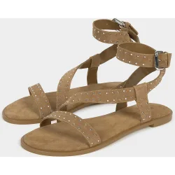 Sandalias planas de mujer de piel con tiras