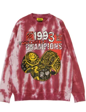 Felpa Leggera Girocollo Uomo Smiley Champions 3 Rings Tie Dye Red - MARKET - FashionsVida