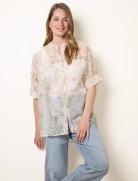 Sheer Floral Shirt - ONE / WHITE - female - Blue Vanilla - FashionsVida