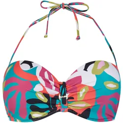 Top de bikini bandeau con tirante atado al cuello y estampado