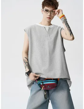 Men's plus Size Layered V-Neck Sleeveless Shirt Sporty Tank Top with Mock Two-Piece Design Breathable Workout Vest Casual Wear - Aliexpress - FashionsVida