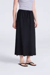 Womens Linen Blend Midi Skirt - Black - Black - Size: 20