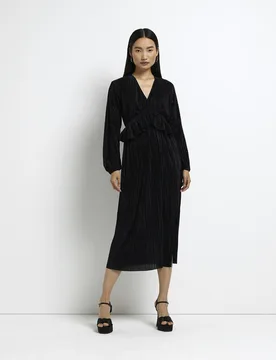 Womens Midi Dress Black Long Sleeve - Size 8 Uk - River Island - FashionsVida
