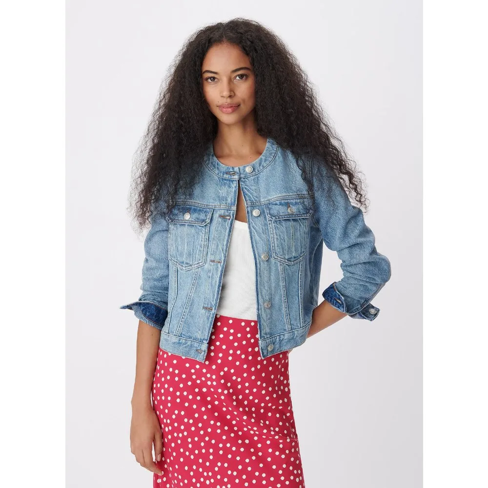 Cazadora vaquera de mujer recta con cuello redondo - IKKS - FashionsVida