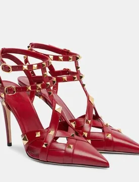 Luxury Design Rockstud Caged High Heels Women's Pointed Toe Leather Sandals Metal Rivet Ankle Strap Stilettos - Aliexpress - FashionsVida