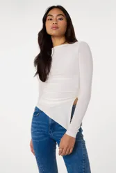 Women's Ivory Long Sleeve Asymmetric Top Size: Medium - Ivory - Size: M