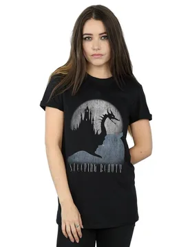 Women's Sleeping Beauty Hidden Illusion Cotton Boyfriend T-Shirt in Black Size: 2XL - Black - Size: 2XL - Disney - FashionsVida