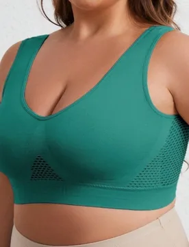 Pieza Sujetador deportivo de yoga sin costuras con diseño hueco para mujer talla grande, cómodo, transpirable, ajustado y con soporte, top de ropa d - Shein - FashionsVida