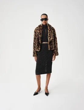 Faux Fur Leopard Print Cropped Jacket Brown Mix female - M&S - FashionsVida