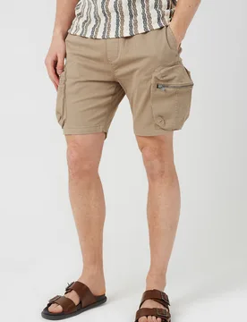 Mens Stone Cotton Twill Chino Cargo Shorts - Size X-Large - Brave soul - FashionsVida
