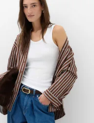 Cotton Rich Ribbed Scoop Neck Vest White female