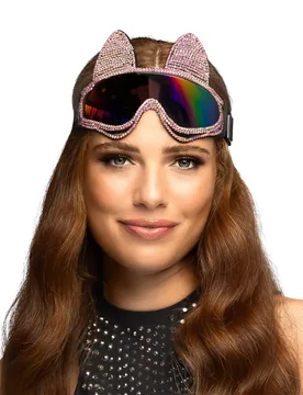 Rosa Strass-Skibrille für Erwachsene mit Katzenmotiv - BOLAND BV - FashionsVida