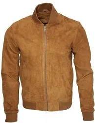 Mens Varsity Soft Suede Bomber Jacket - Tan - Size X-Small