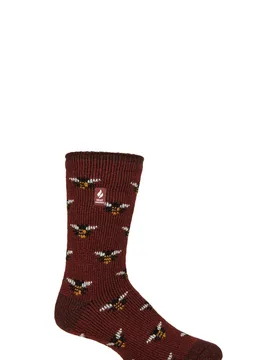 Mens 1 Pair SOCKSHOP 2.3 TOG Patterned and Plain Thermal Socks Bees 6-11 - Red - Size: 6-11 Mens - Heat Holders - FashionsVida
