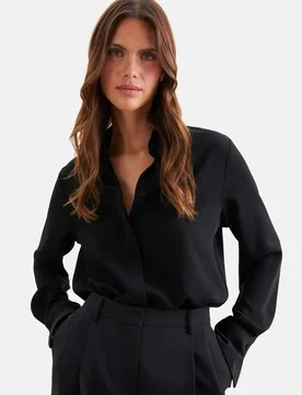 Hemdbluse mit langer Manschette Schwarz 38 - Seidensticker - FashionsVida