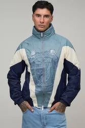 Herren Übergroße Trainingsjacke Mit Stehkragen, Circa 98 Wappen Und Farbblockdesign Für Große Größen Navy Größe XL