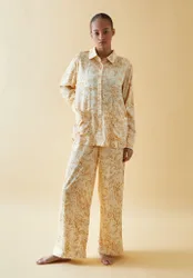 Evie Long Sleeve Horoscope Print Pyjama Set In Cream - S