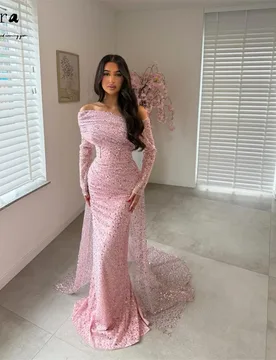 Clara Custom Pink Shiny Fishtail Off-shoulder Party Long Dress Elegant Gown Luxurious Women's Evening Dresses for Events Prom - Aliexpress - FashionsVida