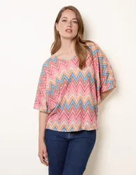 Zig Zag Metallic Bow Back Top - ONE / PINK - female