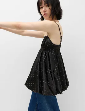 Satin Polka Dot Asymmetric Bubble Hem Cami Top Black Mix female - M&S - FashionsVida