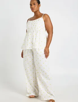 Womens Plus Waffle Lemon Pyjama Trouser - White - Size 16 Uk - Boohoo - FashionsVida
