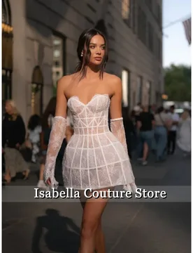 Customized White Sleeves Strapless Backless Prom Dress Flowers Lace vestidos de noche Mini Skirt Formal Evening 2025 - Aliexpress - FashionsVida