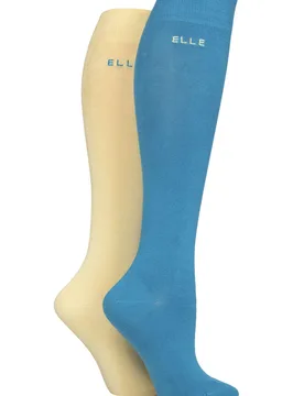 Women's 2 Pair Plain Bamboo Knee Highs Storm 4-8 - Blue - Size: Small - ELLE - FashionsVida