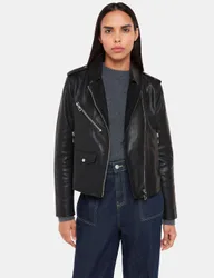 Agnes Leather Cropped Biker Jacket Black female
